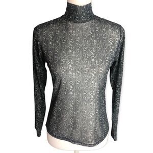 Eva Castillo Snake Print Mesh Long Sleeve Cowl Neck Top